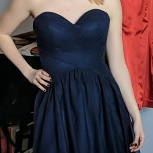 Strapless navy blue formal dress